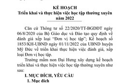 KẾ HOẠCH TRIỂN KHAI VÀ THỰC HIỆN VIỆC HỌC TẬP THƯỜNG XUYÊN NĂM HỌC 2022-2023